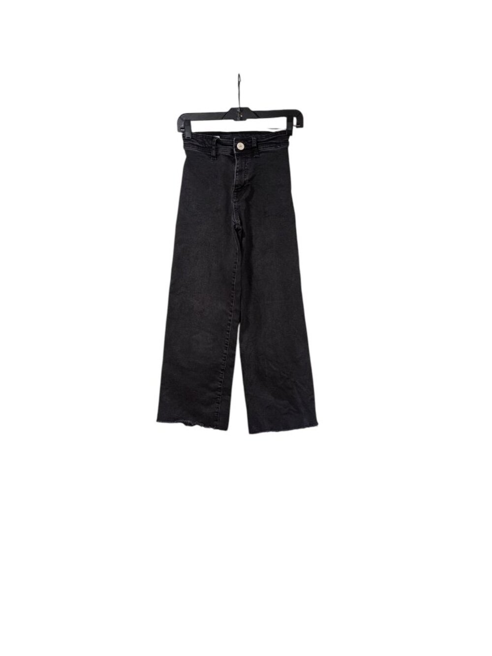 Zara Black Youth High-Rise Wide Leg Raw Hem Denim Jeans Grunge Casual Sz 10